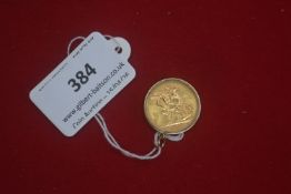 Elizabeth II gold sovereign, 1965, mounted as a pendant, about extremely fine.
