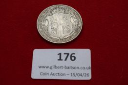 George V silver half crown, 1915. Circulated.