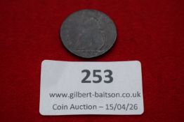 Great Britain halfpenny, 1807. George III laureate bust right; Britannia seated reverse. Very worn.