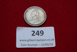 Great Britain double florin (four shillings), 1887. Victoria Jubilee bust; crowned cruciform shields