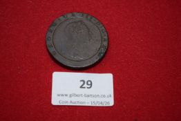 George III copper penny, 1797 ‘Cartwheel’ type. Laureate bust right; rev. Britannia seated with