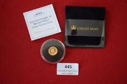 Jubilee Mint Tristan da Cunha 2014 WWI Centenary miniature gold coin (1g, 9ct), proof-like, in