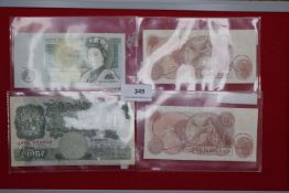Small group of Bank of England notes including £1 and 10 shillings issues, various series and