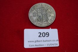 George VI silver half crown, 1939. Circulated.