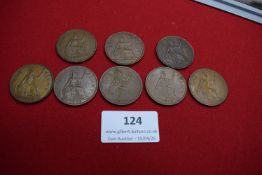 Nine George VI pennies dated 1940–1949 (various), together with seven George VI halfpennies. Mixed