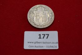 George V silver half crown, 1916. Circulated.