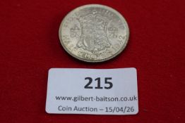 George VI silver half crown, 1942. Circulated.