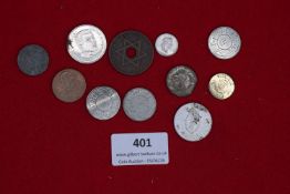 Small mixed group of tokens and coinage, various types.