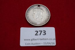 Australia silver Florin, Parliament House type, 1927, pierced at top as issued for suspension.