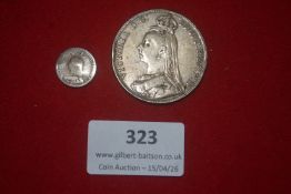 Great Britain, Victoria crown 1889; together with Victoria threepence (silver). Both circulated. (2)
