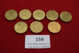 Collection of Elizabeth II brass threepences dated 1960–1967 (various). Mixed condition.