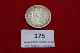 George V silver half crown, 1914. Circulated.