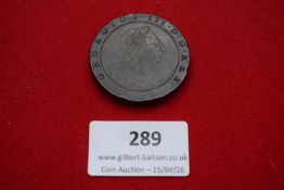 Great Britain cartwheel penny, 1797, Soho mint, Britannia seated reverse. Copper. Circulated.