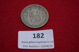 George V silver half crown, 1920. Circulated.