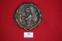 Decorative Napoleonic style bronze plaque/medallion, pierced border, likely 19th/early 20th