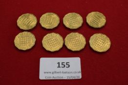 Eight Elizabeth II brass threepences dated 1967. Good to very fine.