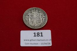 George V silver half crown, 1920. Circulated.