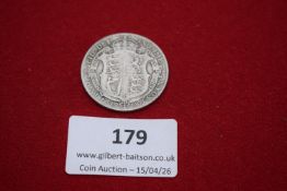 George V silver half crown, 1918. Circulated.