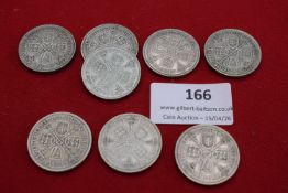 Collection of British silver florins, George V issues dated 1928–1936 (various). Mixed condition.