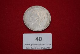 Netherlands silver 2½ gulden, 1929. Bust of Queen Wilhelmina left; rev. crowned Dutch arms