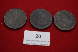 George III copper pennies (3), 1797 ‘Cartwheel’ type. Laureate bust right; rev. Britannia seated