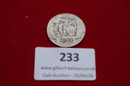 Russian silver 5 kopeks, 1800. Paul I monogram type with date below; reverse with crowned imperial