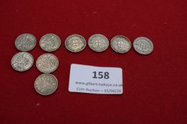 Group of George V and George VI silver threepences including types dated 1933–1937. Mixed