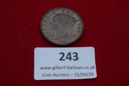 Great Britain penny, 1854. Victoria young head; Britannia seated reverse.