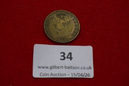 Victoria copper penny, 1888, with brass counterstamped token ‘R P T H’. Young head left; rev.