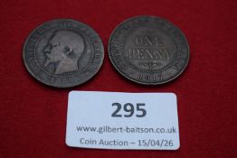 India, British India 10 centimes token type with George V portrait; together with Australia one