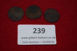Group of three British copper coins. Including George III and later issues, worn examples. (3)