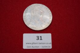 Maria Theresa silver thaler, 1780 restrike. Draped bust right; rev. crowned double-headed imperial