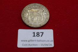 George V silver half crown, 1923. Circulated.