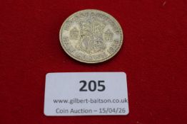 George VI silver half crown, 1938. Circulated.