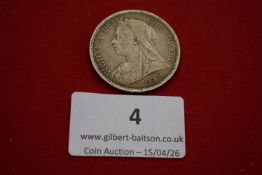 Victoria silver half crown, 1899. Veiled bust left; rev. crowned shield within garter.