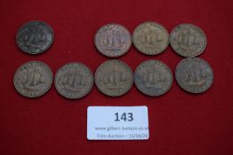 Group of George VI halfpennies dated 1941–1951 (various). Mixed condition.