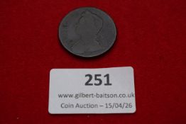 Great Britain halfpenny, 1771. George III laureate bust right; Britannia seated reverse. Worn.