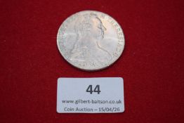 Austria silver thaler, Maria Theresa, 1780 restrike. Draped bust right; rev. crowned double-headed