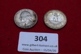 Two United States silver Washington quarters, dated 1943 and 1954. Fine to very fine.