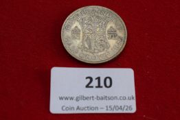George VI silver half crown, 1940. Circulated.