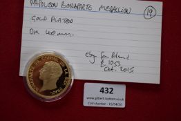 Napoleon Bonaparte medallic piece, gold-plated proof-style restrike with “Bonaparte Premier Consul