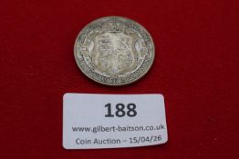 George V silver half crown, 1924. Circulated.