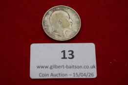 Edward VII silver shilling, 1910. Bare head right; rev. crowned lion standing upon crown.