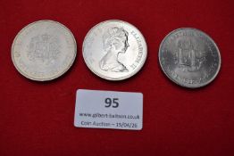 Three 1972 Wedding Anniversary crowns commemorating the marriage of Queen Elizabeth II and Prince