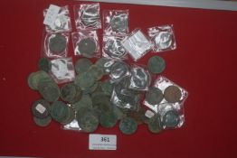 Large accumulation of mainly copper coins, including cartwheel issues and other types, mixed