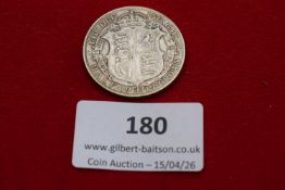 George V silver half crown, 1919. Circulated.