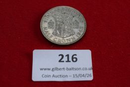 George VI silver half crown, 1943. Circulated.