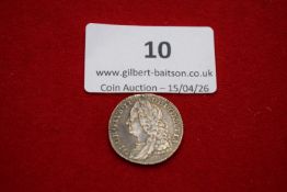 George II silver shilling, 1758. Laureate bust left; rev. crowned cruciform shields with central