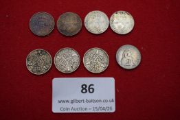 Great Britain coins (12). Including four George V threepences dated 1914–1918, three George V