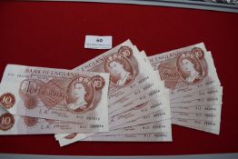 Bank of England ten shilling notes (15no). Elizabeth II portrait type, a quantity including